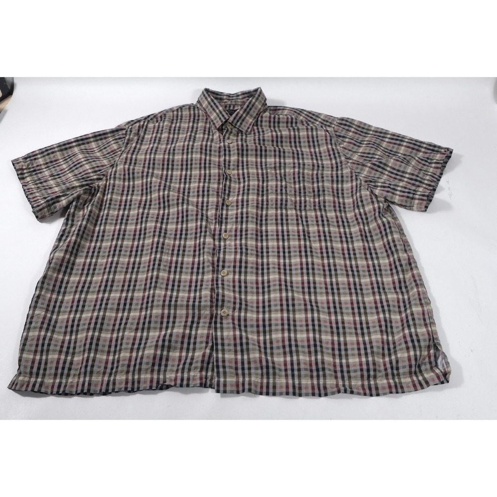Nat Nast Button Down Mens XXL Multi Plaid Luxury Originals Silk Short Sleeve